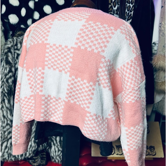Timing Pink and White Checkerboard Sweater - Picture 5 of 7